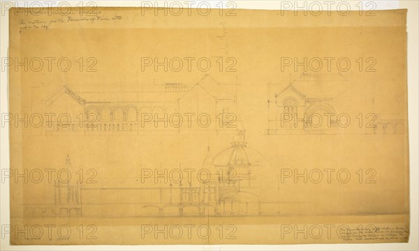 Proposed Fine Arts Museum, World's Columbian Exposition, Chicago, Elevation Sketches, c1890/91. Creator: John Wellborn Root.