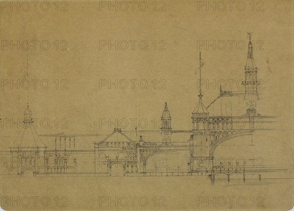 World's Columbian Exposition Buildings, Chicago, Illinois, Elevation Sketch, c. 1890. Creator: John Wellborn Root.