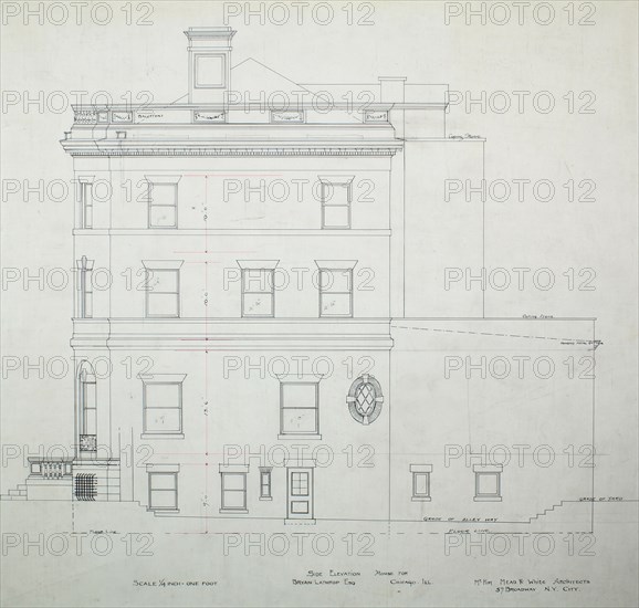 Bryan Lathrop House, Chicago, Illinois, Side Elevation, c. 1892. Creator: McKim, Mead and White.