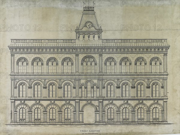 Kings County Courthouse Competition, Chicago, Illinois, Elevation, c. 1869. Creator: Peter Bonnett Wight.