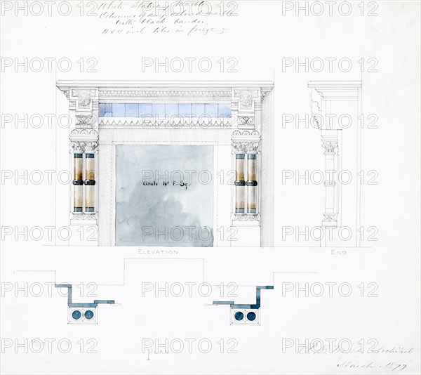 White Statuary Marble Mantel Design, Elevations and Plan, 1877. Creator: Peter Bonnett Wight.