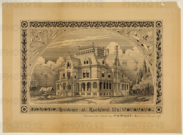 N. C. Thompson House, Rockford, Illinois, Perspective, 1876. Creator: Peter Bonnett Wight.