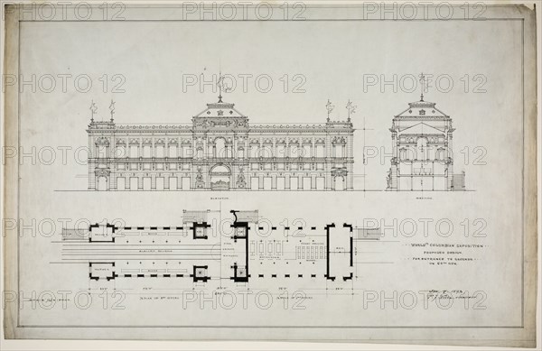 World's Colombian Exposition 60th Street Entrance, Chicago, Illinois, Plan and Elevation, 1893. Creator: Peter Joseph Weber.