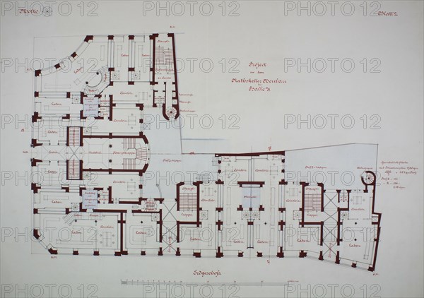 Rathskeller Neubau, Halle (Saale), Saxony-Anhalt, Germany, Ground Floor Plan, c. 1887. Creator: Peter Joseph Weber.