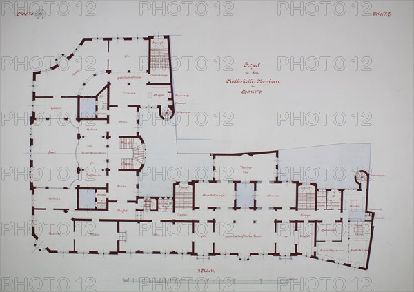 Rathskeller Neubau, Halle (Saale), Saxony-Anhalt, Germany, Second Floor Plan, c. 1887. Creator: Peter Joseph Weber.