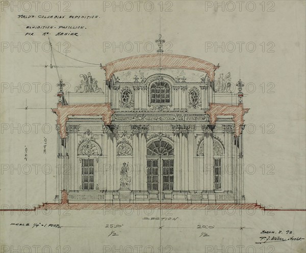 Chocolate-Menier Pavilion, World's Colombian Exposition, Chicago, Illinois, Section Sketch, 1893. Creator: Peter Joseph Weber.