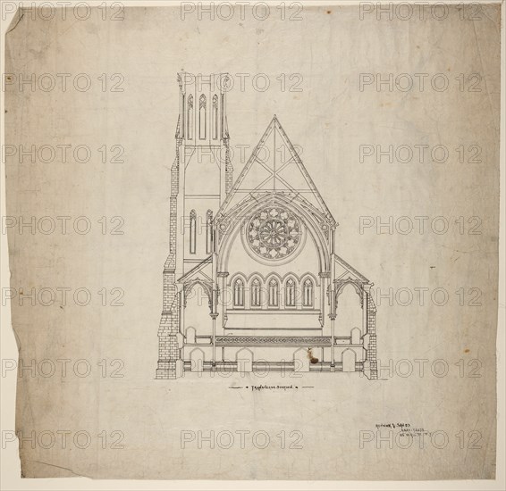 Second Presbyterian Church, Chicago, Illinois, Transverse Section, 1874. Creator: Renwick & Sands.