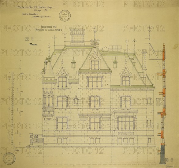 William Borden Residence, Chicago, Illinois, East Elevation, 1886. Creator: Richard Morris Hunt.