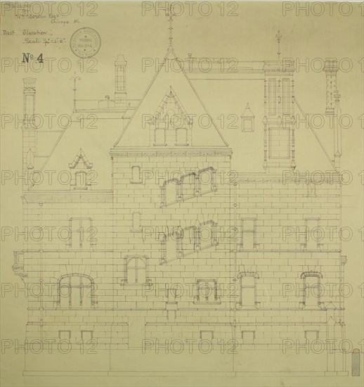 William Borden Residence, Chicago, Illinois, West Elevation, 1885. Creator: Richard Morris Hunt.