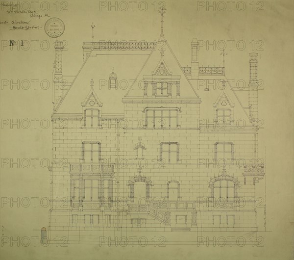 William Borden Residence, Chicago, Illinois, East Elevation, 1885. Creator: Richard Morris Hunt.