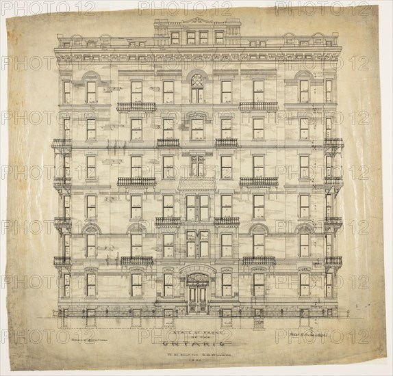 Ontario Apartments, Chicago, Illinois, Elevation, 1880. Creator: Treat & Foltz.
