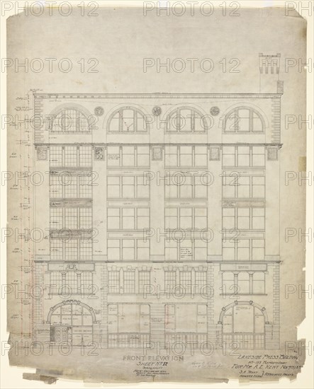 Lakeside Press Building, Chicago, Illinois, Front Elevation, 11/9/1896. Creator: Treat & Shaw.