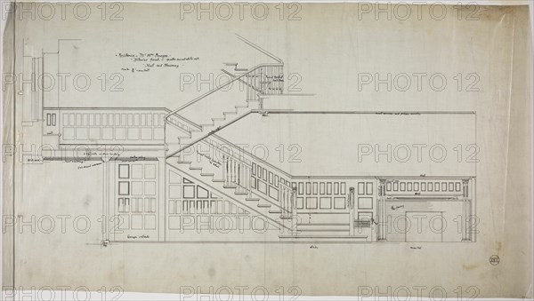 William Bunge House, Chicago, Illinois, Hall and Main Stairway Details, 1889/90. Creator: Treat & Foltz.