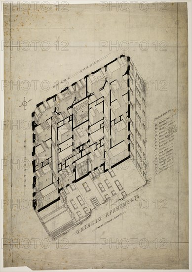 Ontario Apartment Building, Chicago, Illinois, Isometric, c. 1880/81. Creator: Treat & Foltz.