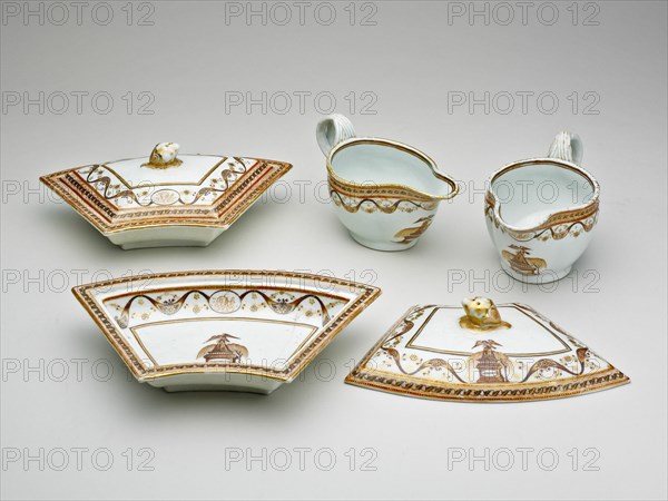 Two Sauceboats and Two Covered Tureens from the "Washington Memorial Service", c. 1800. Creator: Unknown.
