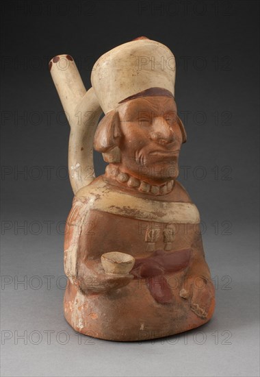 Handle Spout Vessel in the Form of Blind Man Holding a Cup, 100 B.C./A.D. 500. Creator: Unknown.