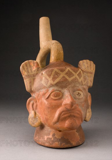 Portrait Vessel of a Ruler with Mustache and Feathered Headdress, 100 B.C./A.D. 500. Creator: Unknown.