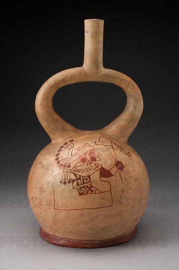 Stirrup Spout Vessel with Fineline Enthroned Warrior Motif, 100 B.C./A.D. 500. Creator: Unknown.