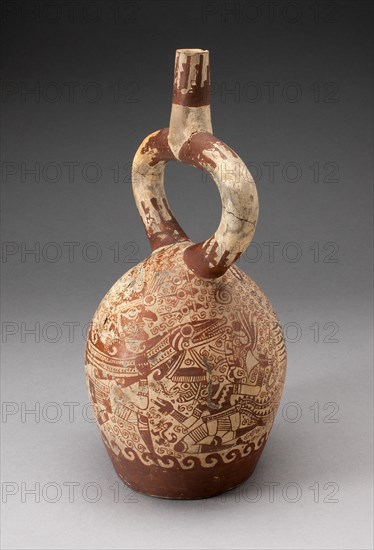 Stirrup Vessel with Fineline Painting Depicting Warriors in an Aquatic Scene, 100 B.C./A.D. 500. Creator: Unknown.