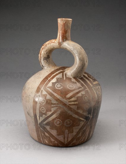 Stirrup Vessel with one Side Painted with Textile-Like Stepped Motif, 100 B.C./A.D. 500. Creator: Unknown.