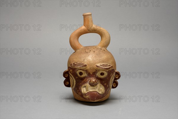 Stirrup Spout Vessel in Form of a Head, Possibly Ai-Apec, 100 B.C./A.D. 500. Creator: Unknown.