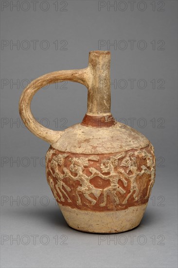 Handeled Jar with a Painted Relief Depicting a Procession of Deceased Figures, 100 B.C./A.D. 500. Creator: Unknown.