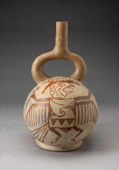 Stirrup Spout Vessel with Fineline Bird Warrior Motifs, 100 B.C./A.D. 500. Creator: Unknown.