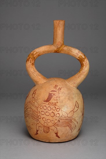 Stirrup Spout Vessel Depicting a Figure Costumed as a Crab, 100 B.C./A.D. 500. Creator: Unknown.