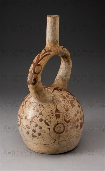 Stirrup Spout Vessel with Fineline Bean Warrior Motif, 100 B.C./A.D. 500. Creator: Unknown.