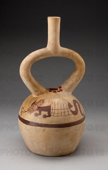 Stirrup Vessel Depicting a Supernatural within a Shell on Shoulder, 100 B.C./A.D. 500. Creator: Unknown.