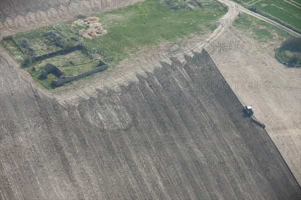 Round barrow showing as a soilmark in a freshly ploughed field near West Overton..., 2015. Creator: Historic England.