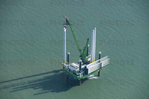 Construction of new wind turbine at Kentish Flats Offshore Wind Farm, 2015.