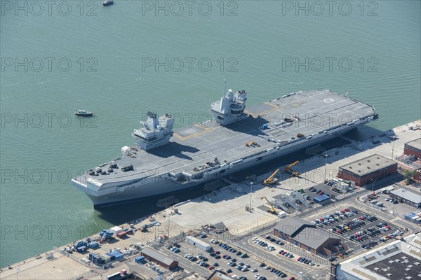 Royal Navy aircraft carrier HMS Queen Elizabeth (R08), HM Naval Base, Portsmouth, 2018. Creator: Historic England.