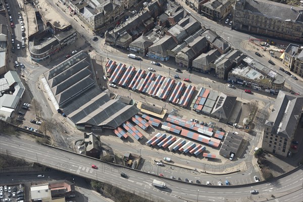The Market Hall and outdoor market, Dewsbury, Yorkshire, 2019. Creator: Historic England.
