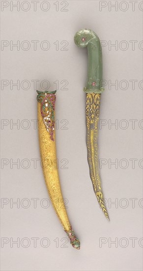 Dagger (Khanjar) with Scabbard, Dahestan, 18th/19th century Blade, Iranian, dated 1128 Hejira (A.D. 1715).