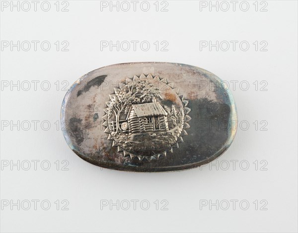 Tobacco Box with Log Cabin (Symbolic of William Henry Harrison Campaign), Birmingham, c. 1880.