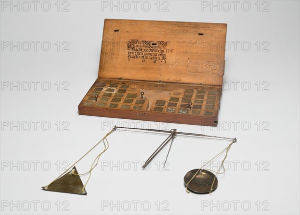 Box with Scale and Set of Weights, Cologne, 1661.