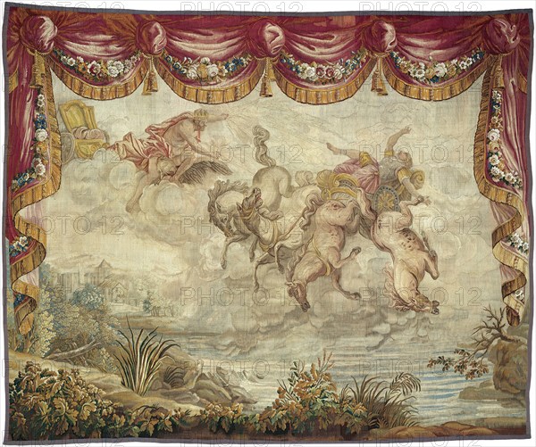 The Fall of Phaeton, Aubusson, after 1776. The Fall of Phaeton (Phaetontis casus) from Ovid's Metamorphoses. Possibly woven at the workshop of Gabriel Babonneix at the Manufacture Royale d'Aubusson, France, after an etching by Antonio Tempesta.
