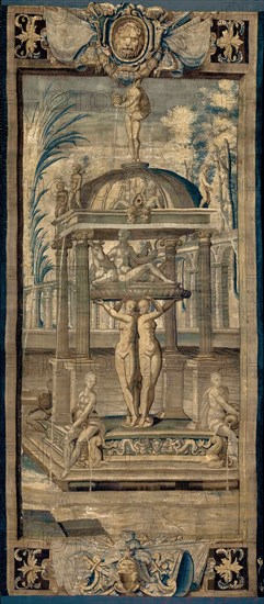 The Petitions [right part], France, 1607/30. Fountain featuring urinating cherubs, the goddess Diana and a a stag. Woven at the Manufacture du Faubourg Saint-Marcel, Paris, after a design by Antoine Caron.