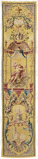 The Month of July/The Sign of Leo, from The Grotesque Months, Paris, c. 1726. The fleece and head of Amalthea, Jupiter riding an eagle and holding a thunderbolt, and the goat that suckled the infant god. Woven at the Manufacture Royale des Gobelins, after a design by Claude III Audran.