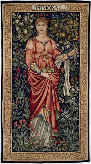 Pomona (From Flora and Pomona), England, 1906. Figure design 1882, background design 1898. Woven by Walter Taylor and John Keich at the Merton Abbey Tapestry Works, London, after designs by Sir Edward Burne-Jones and John Henry Dearle. Produced by Morris & Co.