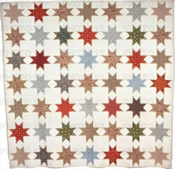 Bedcover (Feather-Edged Star Quilt), United States, 1845.