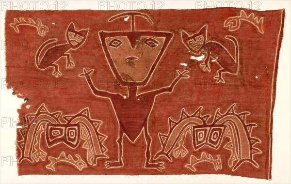 Panel, Peru, 1000/1476. Human figure with animals.