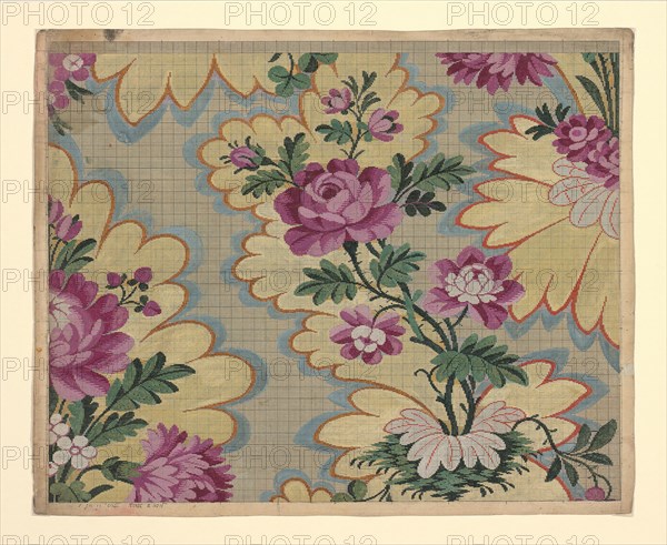 Mise-en-carte (Point-paper), France, 1760s. Preparatory technical drawing for a patterned silk, instructions for the weaver. Designed by Germain Frères.