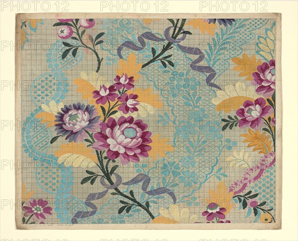 Mise-en-carte (Point-paper), France, 1760/90. Preparatory technical drawing for a patterned silk, instructions for the weaver. Designed by Germain Frères.