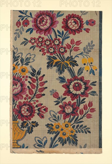 Mise-en-carte (Point-paper), France, After 1780. Preparatory technical drawing for a patterned silk, instructions for the weaver. Designed by Germain Frères.