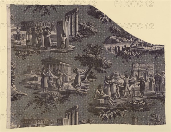 Les Monuments du Midi (Monuments of the South of France) (Furnishing Fabric), France, c.1811. Designed by Hippolyte Lebas, engraved by Nicolas Auguste Leisnier after etchings by Bartolomeo Pinelli.