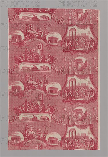 Le Romain (The Roman) (Furnishing Fabric), France, 1811/1821. Designed by Jean Baptiste Huet, engraved by Jules Mallet, after Bartolomeo Pinelli, manufactured by Oberkampf et Widmer.