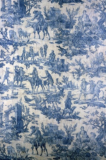 Le Meunier, Son Fils, et l'Ane (The Miller, His Son, and the Ass) (Furnishing Fabric), France, 1806. Designed by Jean Baptiste Huet after Jean Baptiste Oudry, manufactured by Oberkampf Manufactory.