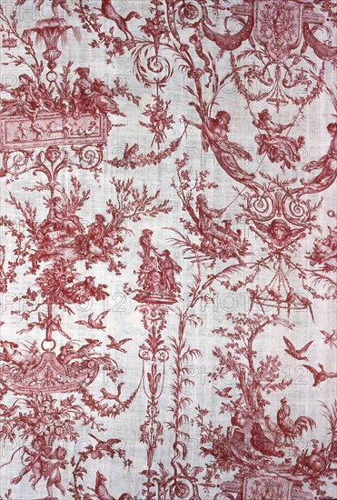 L'Escarpolette, (The Swing), Furnishing Fabric, France, c. 1789. Designed by Jean Baptiste Huet after Jean Honore Fragonard, manufactured by Christophe Phillipe Oberkampf.